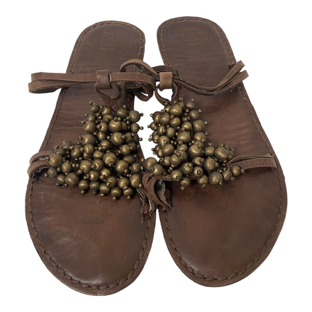 Abercrombie & Fitch Leather Upper Sandals Beady Brown Size 7-8